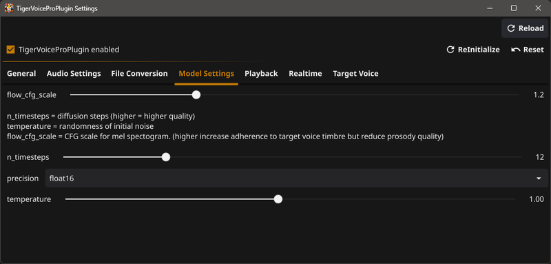 Model Settings Tab